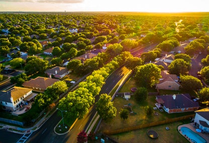 sunset tree covered community